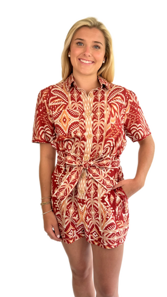 Farm Rio Tropical Tapestry Red Romper
