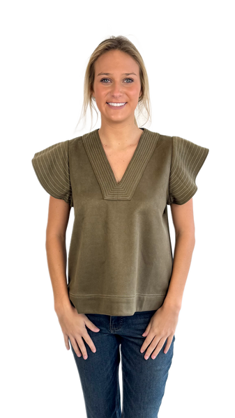 THML Olive Rocky Suede Top