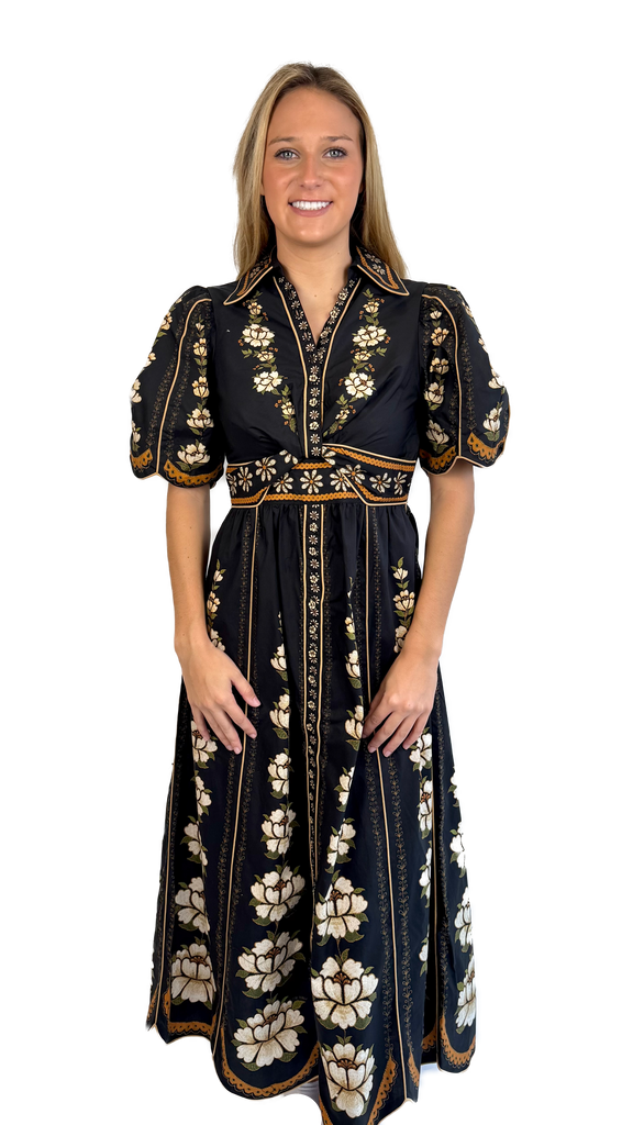 Farm Rio Black Flowers Midi Dress