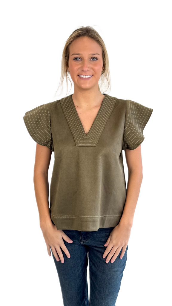 THML Olive Rocky Suede Top