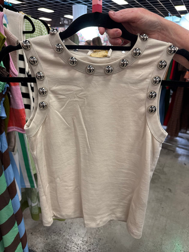 Tammy Sleeveless Top with Beads in Taupe