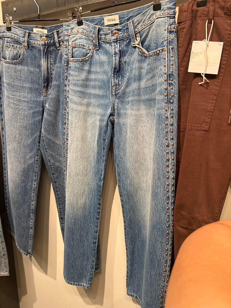 PISTOLA WOMEN Denim STRSD LEXI MID RISE BOWED STRAIGHT STAR STUDDED
