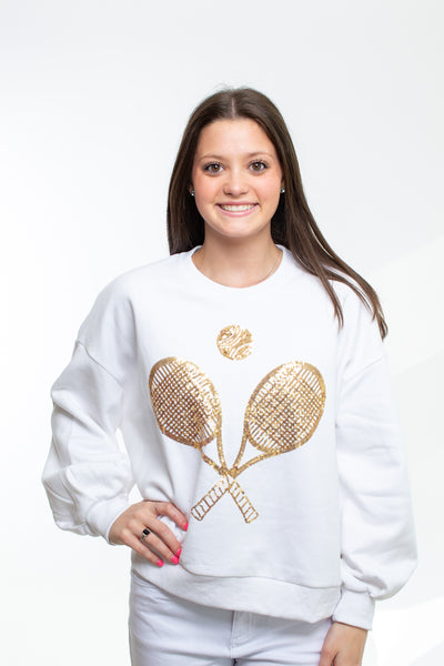 Queen of Sparkles Gold Tennis Sweatshirt